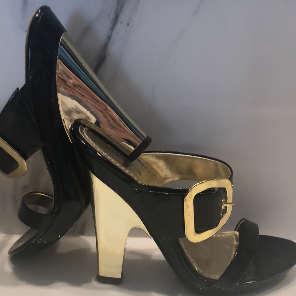 Black and gold high heels